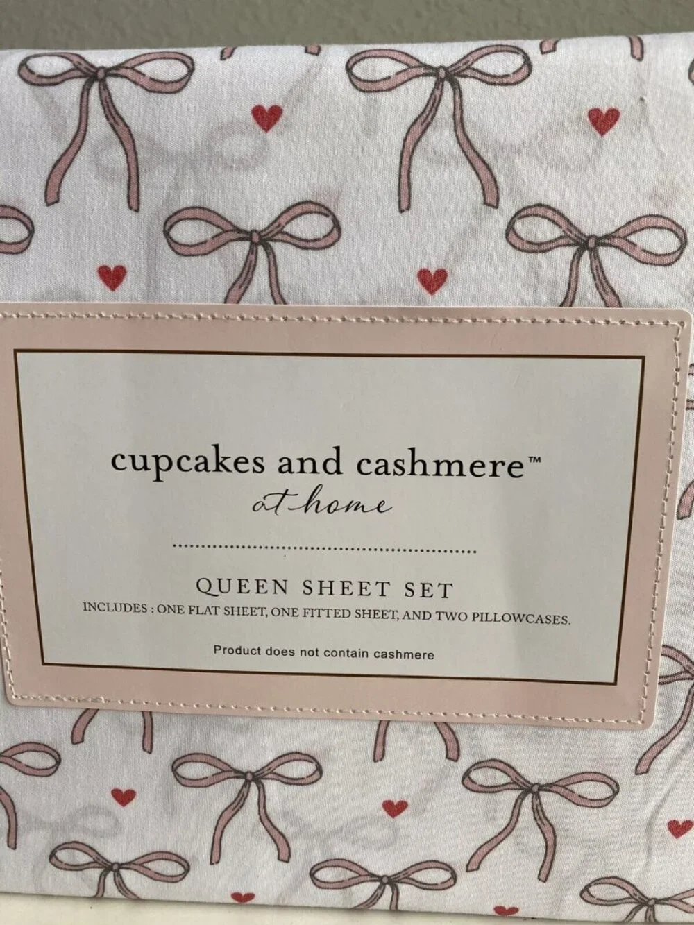 Cupcakes &‎ Cashmere Pink Bows And Hearts QUEEN SIZE Sheet Set Coquette NEW